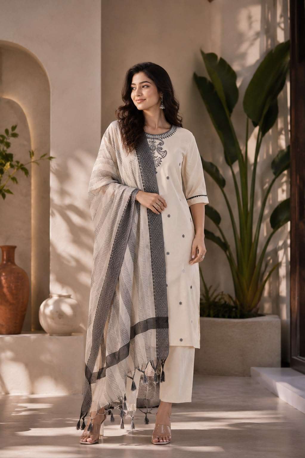 C 13 BOUTIQUE KHADI COTTON GRAY KURTI PANT CASUAL LOOK WHOLESALER PRICE SHOP